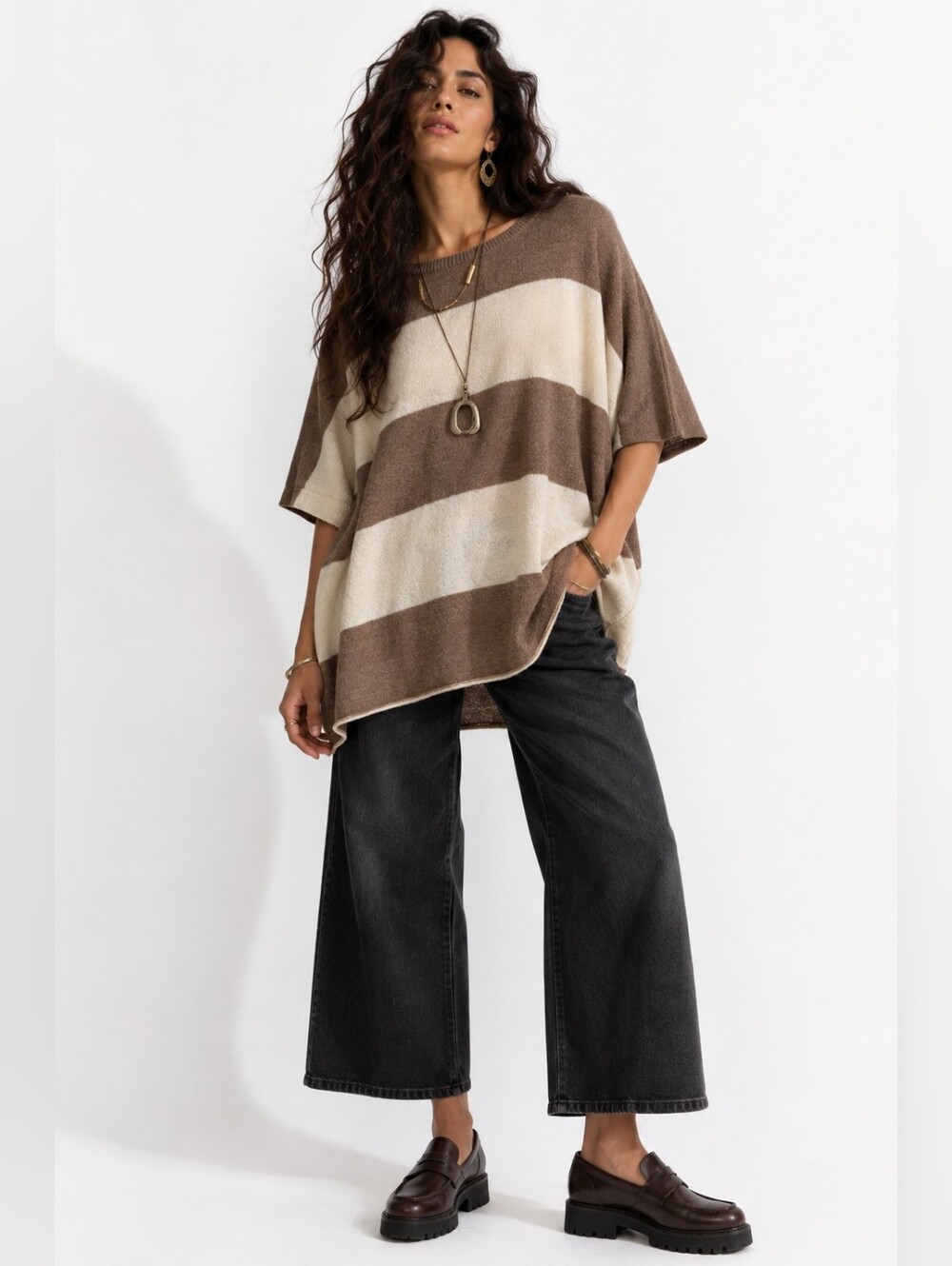 Anthropologie Moth Rabbit Hair Wool Striped Oversized Sweater Tunic